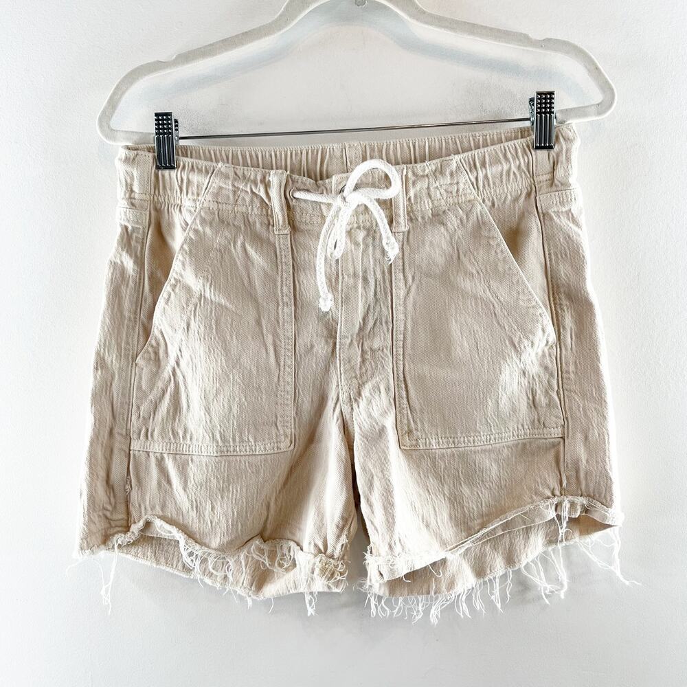 American Eagle Outfitters Tomgirl High Rise Drawstring Frayed Hem Short Beige 6